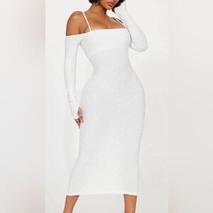 NWT Fashion Nova Textured Midi White Dress Sz Small